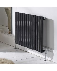 600mm High KRAD Aspen Horizontal Double Designer Radiator - Choice of Widths - Textured Grey-1140 mm