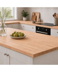 beech solid wood worktops fitted in a white shaker kitchen with island - De Terra