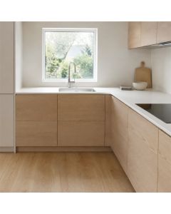 Bianco Kos FENIX NTM worktop 0032 fitted in a kitchen - ultra matt white surface