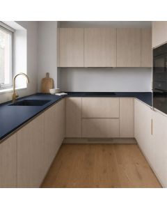 Blue Fes FENIX NTM worktop 0754 fitted in a kitchen - ultra matt blue surface