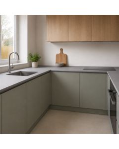 Grigio Efeso FENIX NTM worktop 0725 fitted in a kitchen - ultra matt light grey surface