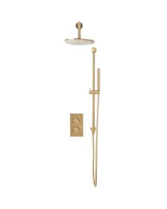 DUSC Core Concealed Shower Set with Riser Rail (Valve, Drencher Head & Handset) - Brushed Brass