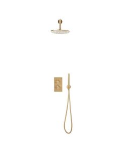 DUSC Core Concealed Shower Set with Wall Bracket (Valve, Drencher Head & Handset) - Brushed Brass