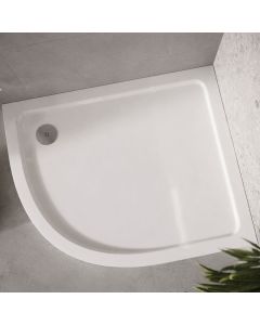 800 x 800mm White Quadrant Stone Resin Shower Tray fitted in a shower area – 30mm Low Profile | DUSC Eco-Stone
