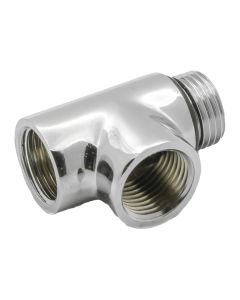 Reina dual fuel T-piece connector in chrome for converting a towel rail to dual fuel