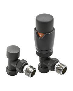 Anthracite grey Reina Modal angled TRV valves for connecting radiators to central heating