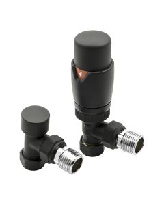 Reina Modal angled thermostatic radiator valve set in a matt black finish