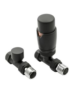 Reina Modal straight thermostatic valves for radiators in a matt black finish