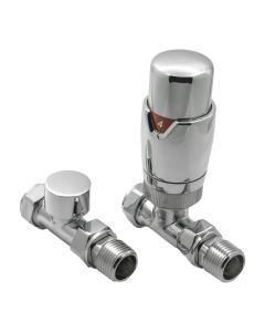 Reina Modal thermostatic radiator valve set with a straight connection in polished chrome