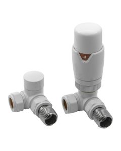 Reina Modal corner radiator valve set with thermostatic control in white