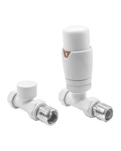 Gloss white Reina Modal straight radiator valves with a thermostatic control head