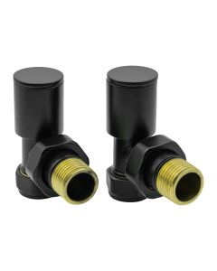 Matt black Reina Portland angled radiator valves for heating pipe connections