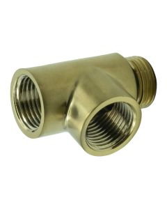 Reina dual fuel T-piece in brushed brass for converting a heated towel rail