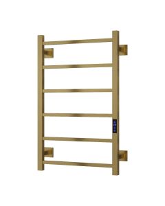 Reina Velino Brushed Brass dry electric heated towel rail — 800mm x 500mm front view product image
