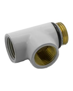 White Reina dual fuel T-piece connector for dual fuel towel rail installations