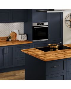 rustic oak solid wood worktop navy shaker kitchen roomset - De Terra rustic oak worktops