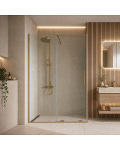 1000mm sliding shower door in brushed brass - 8mm glass - lifestyle view - DUSC Momentum - Scudo Momentum alternative