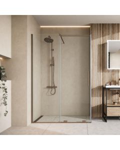 1000mm sliding shower door in brushed bronze - 8mm glass - lifestyle view - DUSC Momentum - Scudo Momentum alternative