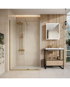 700mm shower side panel in brushed brass - 8mm glass corner enclosure - DUSC Momentum - Scudo Momentum alternative