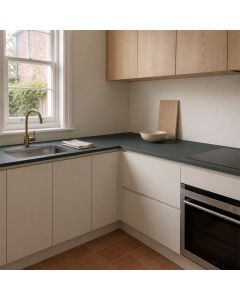 Verde Comodoro FENIX NTM worktop 0750 fitted in a kitchen - ultra matt deep green surface