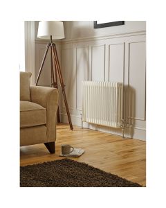 600 x 830mm 2 column horizontal radiator in gloss white - panelled sitting room with oak floor - Kartell Laser Klassic