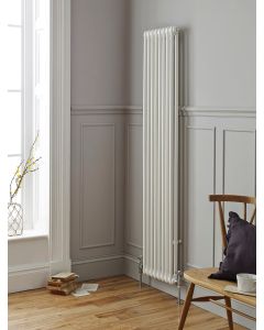 1800 x 515mm 3 column vertical radiator in gloss white - grey panelled room by a sash window - Kartell Laser Klassic