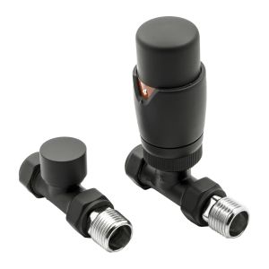 Reina Modal straight thermostatic valves for radiators in a matt black finish