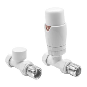 Gloss white Reina Modal straight radiator valves with a thermostatic control head