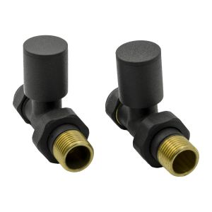Anthracite grey Reina Portland straight valves for radiator and towel rail connections