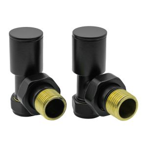 Matt black Reina Portland angled radiator valves for heating pipe connections