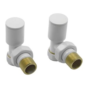 Reina Portland angled radiator valve set in a gloss white finish