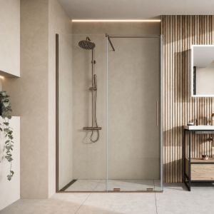 1600mm sliding shower door in brushed bronze - 8mm glass - lifestyle view - DUSC Momentum - Scudo Momentum alternative
