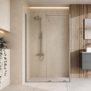 1600mm sliding shower door in brushed nickel - 8mm glass - lifestyle view - DUSC Momentum - Scudo Momentum alternative