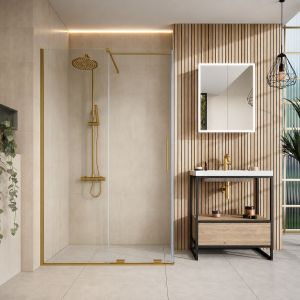 800mm shower side panel in brushed brass - 8mm glass corner enclosure - DUSC Momentum - Scudo Momentum alternative