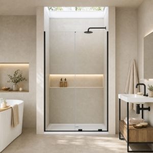 900mm shower side panel in black - 8mm glass corner enclosure - DUSC Momentum - Scudo Momentum alternative