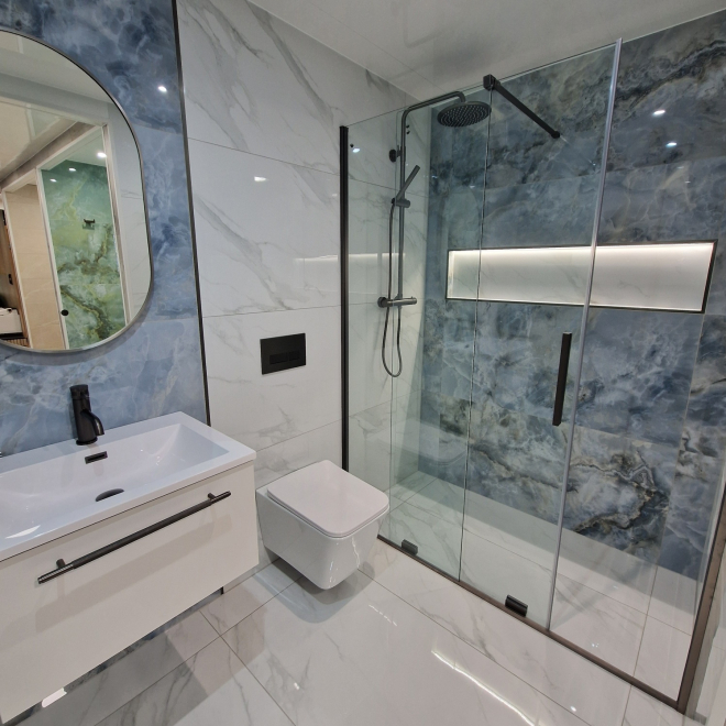 Modern bathroom with walk-in shower