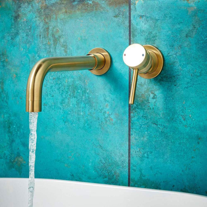 DUSC brushed brass wall-mounted basin tap