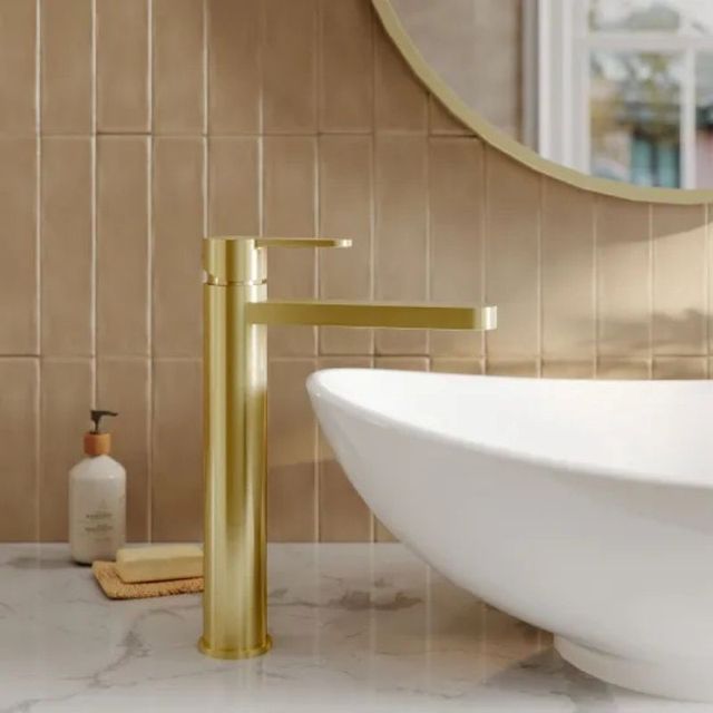 Brushed brass basin tap